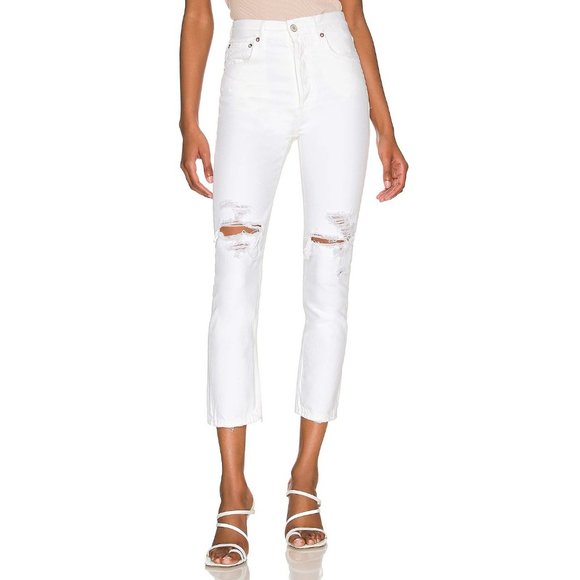 AGOLDE Riley High-Rise Distressed Tapered Jeans in Slant / White - NWT - Size 28 - Picture 5 of 7
